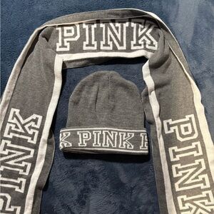 NWOT PINK Victoria's Secret Gray/white Beanie and Scarf Set